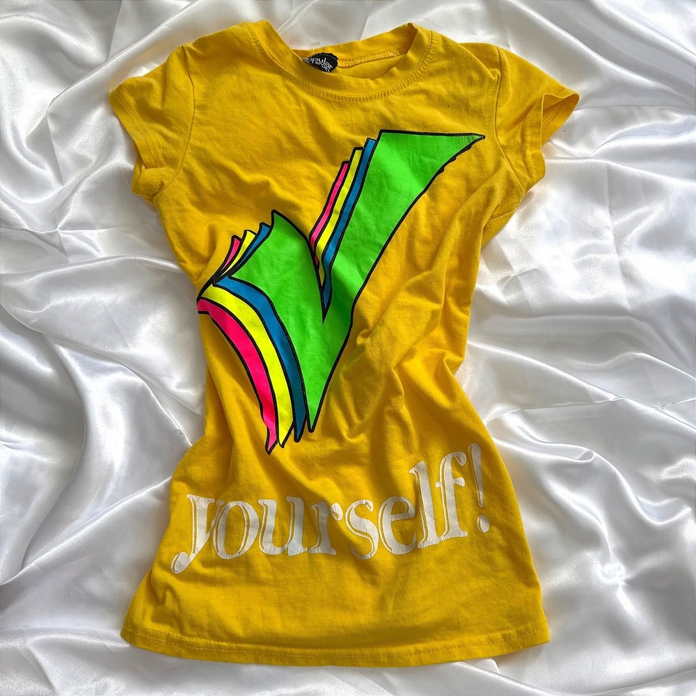 Popular Sports Yellow Graphic T-Shirt Neon Checkmark Yourself Slim Fit Small